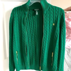 Green Cable Knit Cotton Ralph Lauren Jacket, M